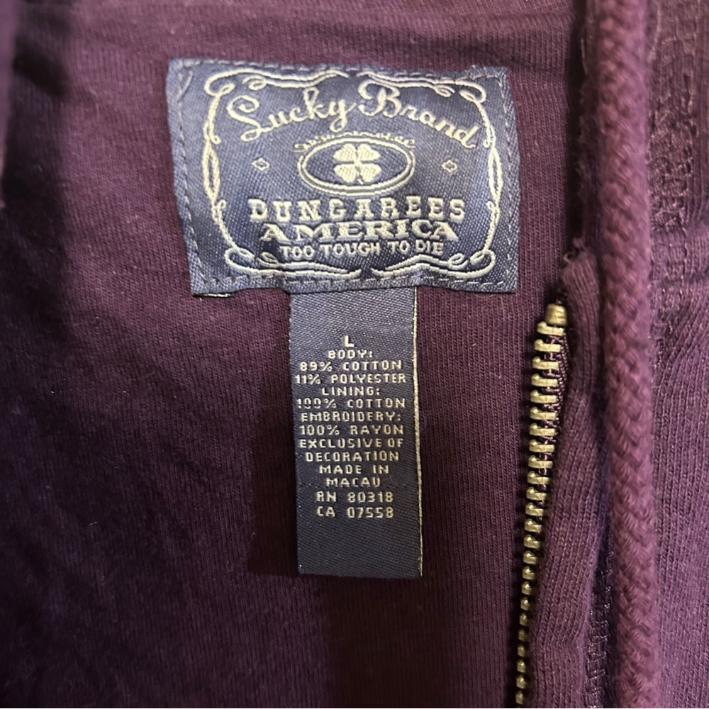 Y2K Lucky brand L zip up hoodie floral embroidered sweatshirt boho hippie 00s - Picture 4 of 16